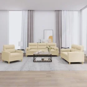 Sofa set with cushions 3 pieces cream fabric by , Sofas - Ref: Foro24-3201554, Price: 644,69 €, Discount: %