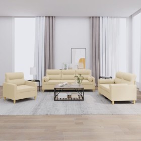 Sofagarnitur mit Kissen, 3-teilig, cremefarbener Stoff von , Sofas - Ref: Foro24-3201554, Preis: 655,18 €, Rabatt: %