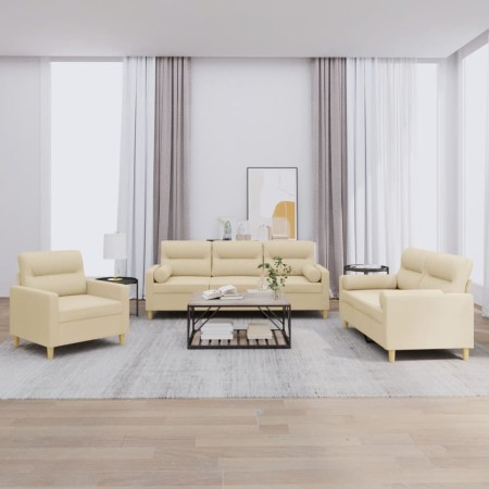 Juego de sofás con cojines 3 piezas tela crema de , Sofás - Ref: Foro24-3201554, Precio: 655,18 €, Descuento: %