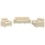 Sofa set with cushions 3 pieces cream fabric by , Sofas - Ref: Foro24-3201554, Price: 644,69 €, Discount: %