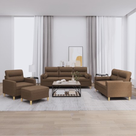 4-piece brown fabric sofa set with cushions by , Sofas - Ref: Foro24-3201563, Price: 666,31 €, Discount: %
