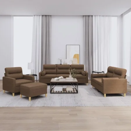 4-piece brown fabric sofa set with cushions by , Sofas - Ref: Foro24-3201563, Price: 656,00 €, Discount: %