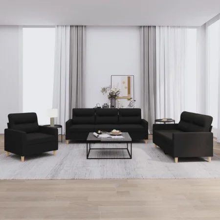 3-piece sofa set with black fabric cushions by , Sofas - Ref: Foro24-3201540, Price: 580,67 €, Discount: %