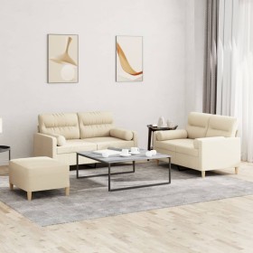 Sofa set with cushions 3 pieces cream fabric by , Sofas - Ref: Foro24-3201594, Price: 499,25 €, Discount: %