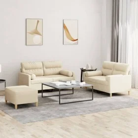 Sofa set with cushions 3 pieces cream fabric by , Sofas - Ref: Foro24-3201594, Price: 491,49 €, Discount: %
