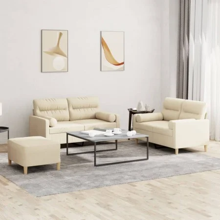 Sofa set with cushions 3 pieces cream fabric by , Sofas - Ref: Foro24-3201594, Price: 491,49 €, Discount: %