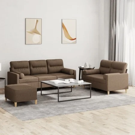 Three-piece sofa set with brown fabric cushions. by , Sofas - Ref: Foro24-3201627, Price: 521,22 €, Discount: %