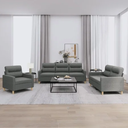 3-piece dark gray fabric sofa set with cushions by , Sofas - Ref: Foro24-3201537, Price: 608,93 €, Discount: %
