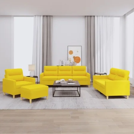 Juego de sofás con cojines 4 piezas tela amarillo claro de , Sofás - Ref: Foro24-3201549, Precio: 594,11 €, Descuento: %