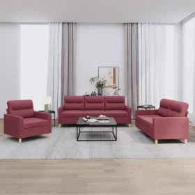 Three-piece sofa set with red wine fabric cushions by , Sofas - Ref: Foro24-3201542, Price: 588,99 €, Discount: %