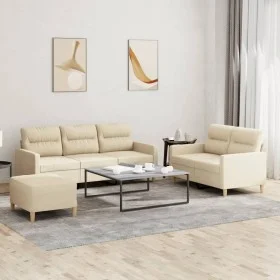 Sofa set with cushions 3 pieces cream fabric by , Sofas - Ref: Foro24-3201610, Price: 519,60 €, Discount: %