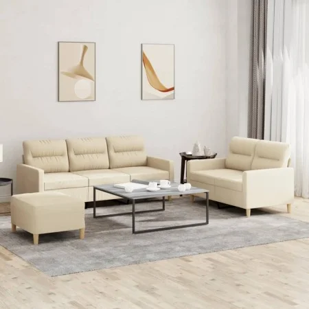 Sofa set with cushions 3 pieces cream fabric by , Sofas - Ref: Foro24-3201610, Price: 519,60 €, Discount: %