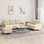 Sofa set with cushions 3 pieces cream fabric by , Sofas - Ref: Foro24-3201610, Price: 528,13 €, Discount: %