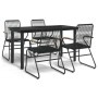 Juego de comedor de jardín 5 piezas ratán PVC negro