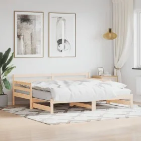 Trundle sofa bed solid pine wood 80x200 cm by , Beds and slatted bases - Ref: Foro24-836150, Price: 185,40 €, Discount: %
