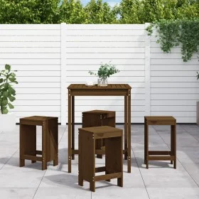 Garden table and 5-piece high stools set made of brown honey pine wood. by , Garden sets - Ref: Foro24-3157742, Price: 311,68...