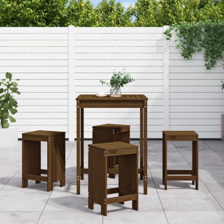 Garden table and 5-piece high stools set made of brown honey pine wood. by , Garden sets - Ref: Foro24-3157742, Price: 315,74...