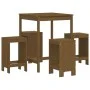 Garden table and 5-piece high stools set made of brown honey pine wood. by , Garden sets - Ref: Foro24-3157742, Price: 311,68...