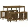 Garden table and 7-piece high stools set made of brown honey pine wood. by , Garden sets - Ref: Foro24-3157754, Price: 482,54...