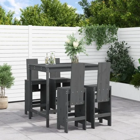 Garden set with table and high stools, 5 pieces, made of gray pine wood. by , Garden sets - Ref: Foro24-3157777, Price: 397,4...