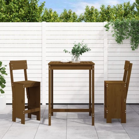 Garden table and 3-piece high stools set made of brown honey pine wood. by , Garden sets - Ref: Foro24-3157796, Price: 230,80...