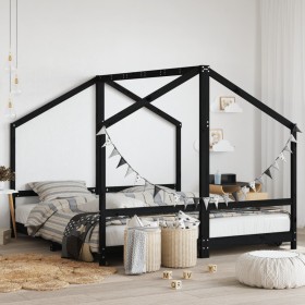 Estructura de cama de niños madera de pino negro 2x(90x190) cm