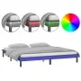 Double bed frame with LED solid gray wood 120x190 cm by , Beds and slatted bases - Ref: Foro24-820643, Price: 135,60 €, Disco...