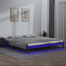 Bed frame with LED solid gray wood 135x190 cm by , Beds and slatted bases - Ref: Foro24-820648, Price: 149,35 €, Discount: %