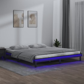 Estructura de cama con LED madera maciza gris 135x190 cm