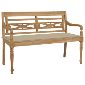 Batavia solid teak wood bench with beige cushion 120 cm by , garden benches - Ref: Foro24-3062157, Price: 219,49 €, Discount: %