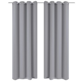 Cortinas opacas 2 piezas con ojales de metal 135x175 cm gris