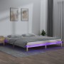 Bed frame with LED solid gray wood 135x190 cm by , Beds and slatted bases - Ref: Foro24-820646, Price: 126,42 €, Discount: %