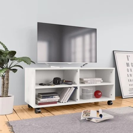 Weißer TV-Schrank aus Sperrholz mit Rollen 90x35x35 cm von , TV-Möbel - Ref: Foro24-800180, Preis: 55,18 €, Rabatt: %