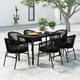 Juego de comedor para jardín 7 piezas negro Juego de comedor para jardín 7 piezas negro