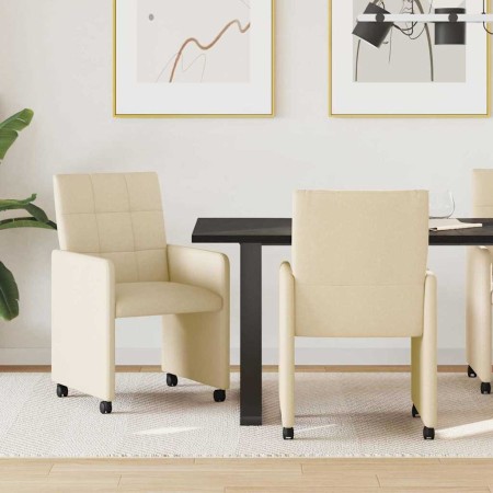 Sillas de comedor con ruedas 2 pcs Crema 58 x 65 x 94 cm tela