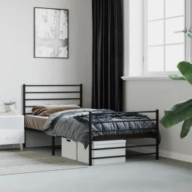 Bed frame with headboard and black metal footboard 80x200 cm by vidaXL, Beds and slatted bases - Ref: Foro24-352328, Price: 7...