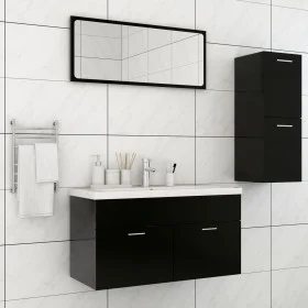 Schwarzes Badezimmermöbelset aus Holzwerkstoff von vidaXL, Badezimmermöbel - Ref: Foro24-3071019, Preis: 128,56 €, Rabatt: %
