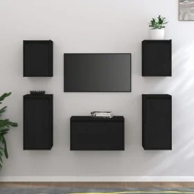 TV-Möbel 5-teilig aus massivem schwarzem Kiefernholz von vidaXL, TV-Möbel - Ref: Foro24-3100273, Preis: 191,24 €, Rabatt: %