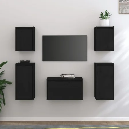 TV-Möbel 5-teilig aus massivem schwarzem Kiefernholz von vidaXL, TV-Möbel - Ref: Foro24-3100273, Preis: 191,24 €, Rabatt: %