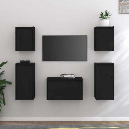 TV-Möbel 5-teilig aus massivem schwarzem Kiefernholz von vidaXL, TV-Möbel - Ref: Foro24-3100273, Preis: 193,76 €, Rabatt: %