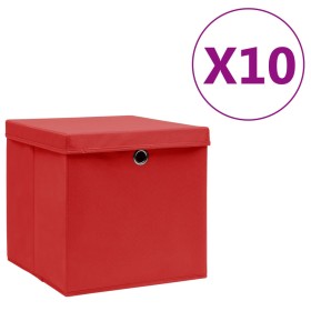 Cajas de almacenaje con tapas 10 uds rojo 28x28x28 cm