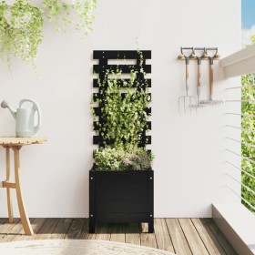 Jardinera con estantería madera maciza pino negro 39x39,5x114cm