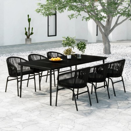 Juego de comedor para jardín 7 piezas negro