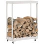 Leñero con ruedas madera maciza de pino blanco 76,5x40x108 cm