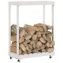 Leñero con ruedas madera maciza de pino blanco 76,5x40x108 cm de vidaXL, Bolsas y soportes de leña - Ref: Foro24-832326, Prec...