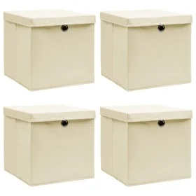 Aufbewahrungsboxen mit Deckel 4 Stück cremefarbener Stoff 32x32x32 cm von vidaXL, Aufbewahrungskörbe - Ref: Foro24-288358, Pr...