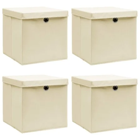 Aufbewahrungsboxen mit Deckel 4 Stück cremefarbener Stoff 32x32x32 cm von vidaXL, Aufbewahrungskörbe - Ref: Foro24-288358, Pr...