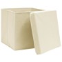 Cajas de almacenaje con tapas 4 uds tela crema 32x32x32 cm