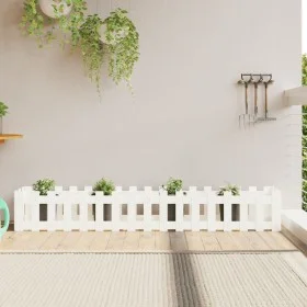 Raised garden bed with white pine wood fence 200x30x30cm by vidaXL, Pots and planters - Ref: Foro24-832503, Price: 47,84 €, D...