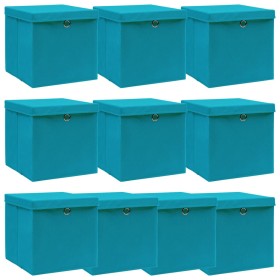 Aufbewahrungsbox mit Deckel, 4 Stück, hellblaues Stoffmaterial, 32x32x32 cm. von vidaXL, Aufbewahrungskörbe - Ref: Foro24-288...